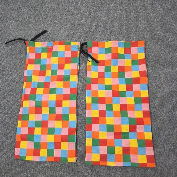 2 GUCCI Multicolored Checkered Logo Patch Drawstring Dust Cover Bag - Picture 6 of 7